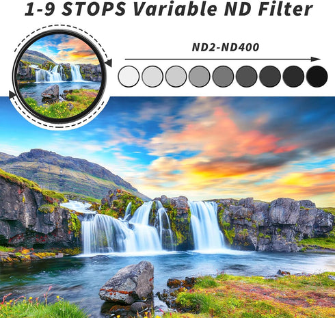 82mm Variable ND Filter, Ultra Slim ND2 to ND400 (1-9 Stops) Adjustable Neutral Density Filter for Camera Lens