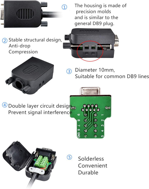 Oiyagai DB9 D-SUB RS232 VGA Adapter, 9 Pin Signals Terminal Breakout Plastic Cover (Female with Screw)