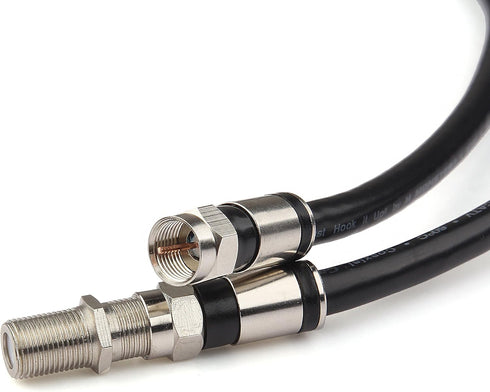 GTOTd Coaxial Cable (3 Feet) with RG6 Connector and F-Type Extension Adapter, Black Coax Satellite TV 75 Ohm