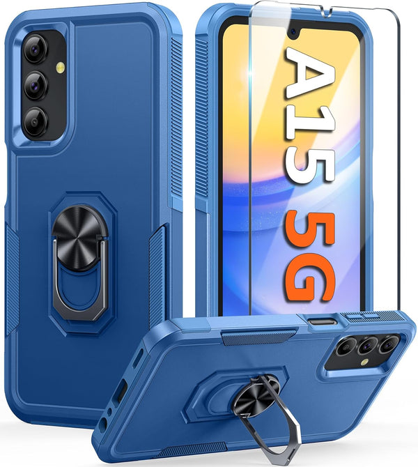FNTCASE Samsung Galaxy A15-5G Case: Rugged Dual Layer Shockproof Cover with Magnetic Kickstand & Military Grade