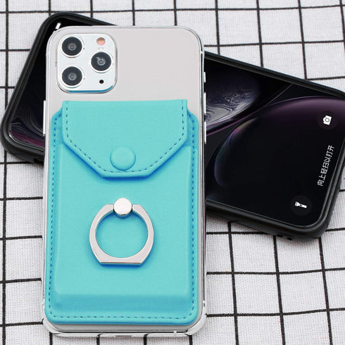 Cell Phone RFID Ring Stand Wallet for iPhone Android - Adhesive Credit Card Holder, Green
