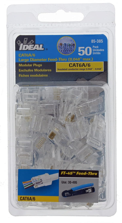 IDEAL Electrical 85-385 Unshielded Feed-Thru Modular Plug, Cable Connector for CAT6A/6 Unshielded Cables