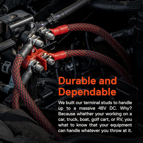 True Mods 12V-48V Dual Stud Battery Junction Post, 3/8 Inch M10 Power Distribution Post Terminal Bus Bar