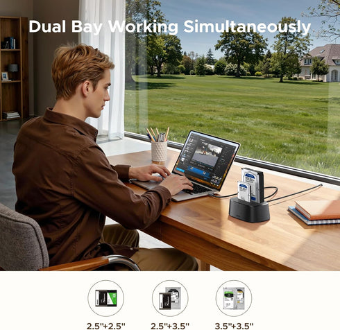 UGREEN 2.5 3.5 48TB 3.0 Dual-Bay Hard Drive Docking Station for & SSD HDD Up to , USB C to SATA I/II/III Hard Drive