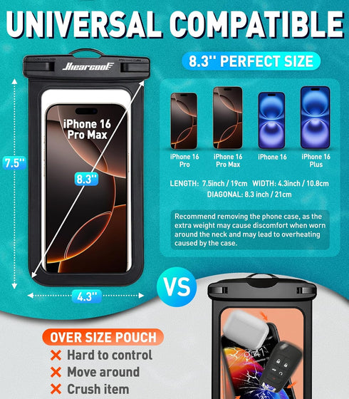 Hiearcool Universal Waterproof Case, Waterproof Phone Pouch for iPhone 16, 15, 14, 13 Pro Max, 2 Pack