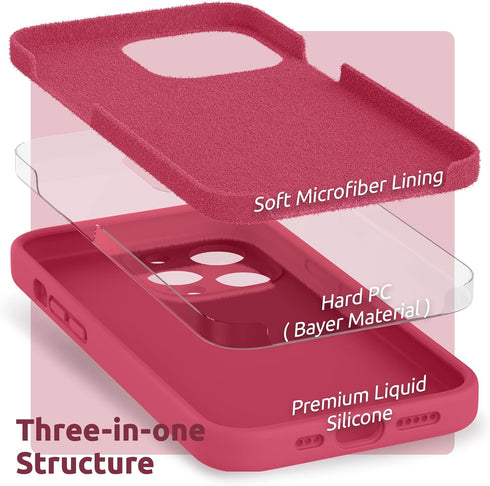 SURPHY Liquid Silicone Phone Case for iPhone 13 Pro with Screen Protector, Soft Microfiber Lining, 6.1 inch, Hibiscus