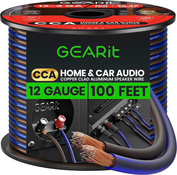 GearIT Pro Series 12 Gauge Speaker Wire Cable - 30.4 Meters / 100 Feet/Black Blue CCA HiFi Audio Cable for Car Audio