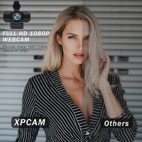 XPCAM 1080p 110 USB C Camera Webcam with Microphone/Tripod/Cover, Auto Light Correction, FOV, Plug & Play Pro Webcam