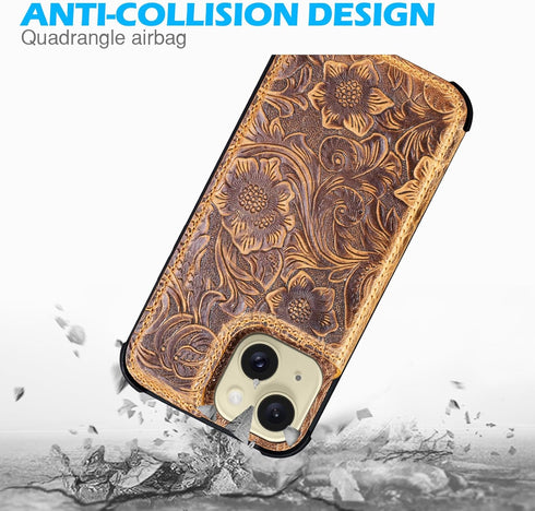 RMAWRAD 15 6.1" Wallet Real Leather Case Compatible with iPhone Genuine LeatherShockproof, Anti-Fall Case, Flip Cover
