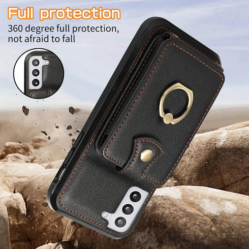 Asuwish Phone Case for Samsung Galaxy S22 Plus, Black, Wallet Cover with Screen Protector & Crossbody Strap