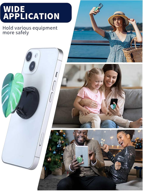Macarrie 8 Pcs Tropical Leaves Phone Holder Green Plant Cell Phone Grip Holder Monstera Philodendron Anthurium Mobile