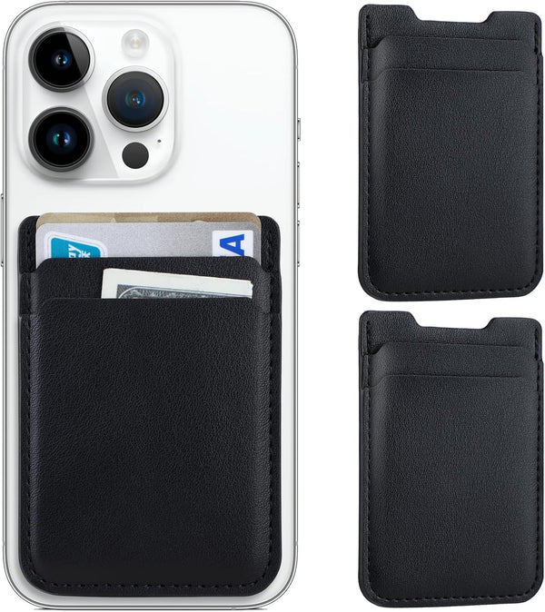 Phone Wallet Stick on, 2Pack Leather Credit Card Holder for Back of Phone Case, Double Pocket Sticker for iPhone,