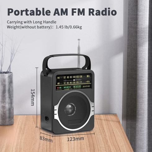 Portable AM FM Radio, Bluetooth 5.0 Radio with Loud Speaker, Built-in Rechargeable Battery, AC Power Plug, Black