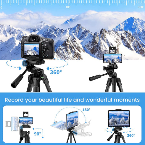 67" Phone Tripod, MACTREM Stand for iPad iPhone Tablet Camera with 2 in 1 Mount & Wireless Remote for Video Recording
