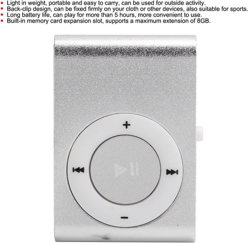 Mxzzand MP3 Player with Bluetooth, Portable Music Player Mini MP3 Back Clip Player, Durable with Memory Card and Cable,