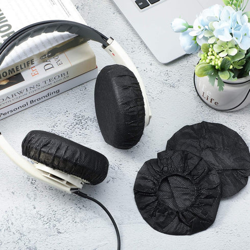 100 Pieces Disposable Headphone Ear Covers, Sanitary Non-Woven Stretch Earpad Covers for Most On-Ear Headphones (Black,
