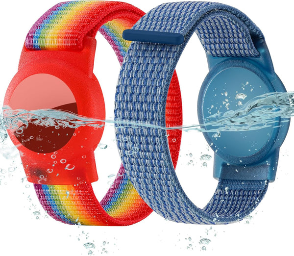 Waterproof Airtag Bracelet for Kids (2 Pack) Soft Nylon Hidden Air Tag Wristband Lightweight GPS Tracker Holder for