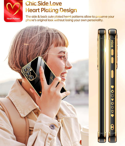 LeYi Galaxy S23 FE Case: Luxury Soft TPU, Tempered Glass Protector & Full Camera Lens Protection, Black, for Women.