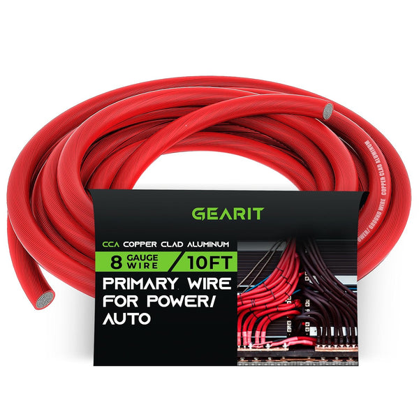 GearIT 8 Gauge Wire (10ft - Red Translucent), Copper Clad Aluminum CCA, Car Audio Speaker Power/Ground