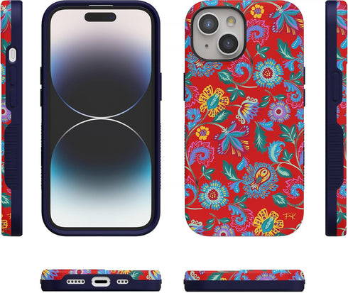 Casely iPhone 15 Plus Case, Painted Flowers, Frida Kahlo Floral Girly Design, Bold Case, MagSafe Compatible