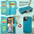 Harryshell Compatible with iPhone 12 Pro Max Case - Wallet Detachable Magnetic Zipper Leather Holder (Floral Blue Green)
