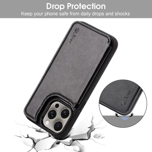 Arae Wallet Case with Card Holder for iPhone 15 Pro - Compatible for iPhone 15 Pro 6.1 inch, Black PU Leather Back Flip