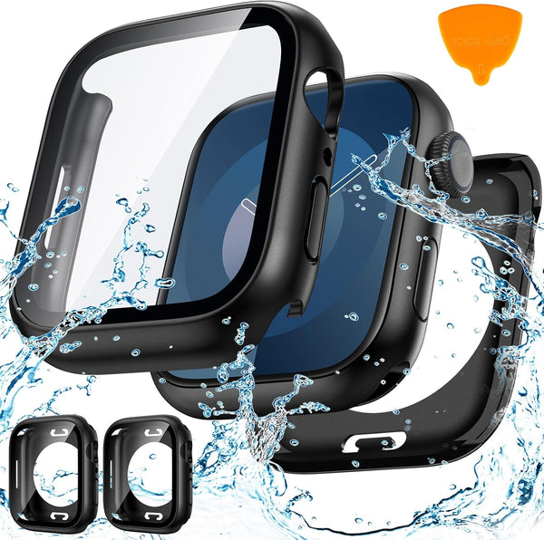2-Pack Goton Waterproof Apple Watch Case for Series 9 8 7, 360 Protective Glass Face Cover + Back Bumper