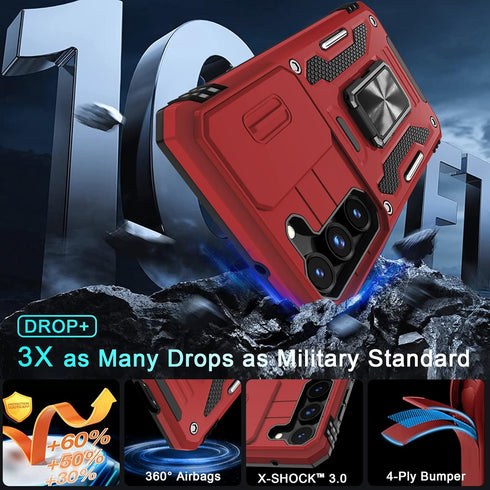 DEERLAMN Military Grade Case for Samsung Galaxy S23 with Slide Camera Cover & Screen Protector - Red