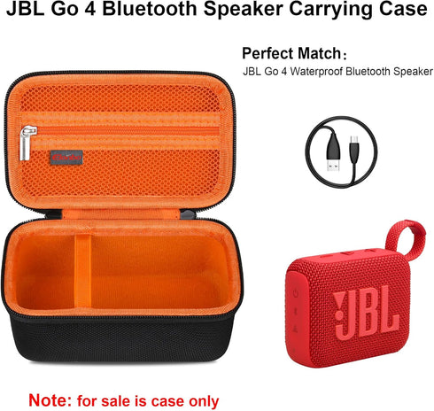 Carrying Case for JBL Go 3 / JBL Go 4 Portable Bluetooth Speaker, Waterproof Dustproof Speaker Storage Holder,Wireless Compact Speaker Travel Protective Bag,Mesh Pocket Fit Cable,Black+Orange