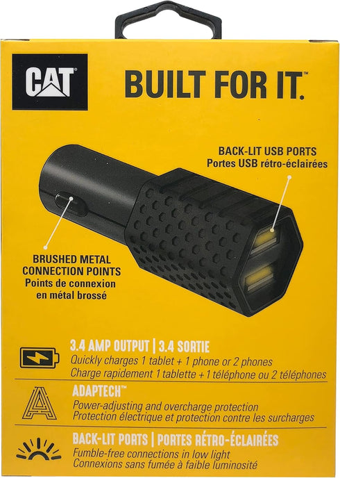 CAT Dual USB DC Vehicle Adapter (3.4 AMP), Multi USB Port Fast Car Charger for Charging Multiple Devices & Phones