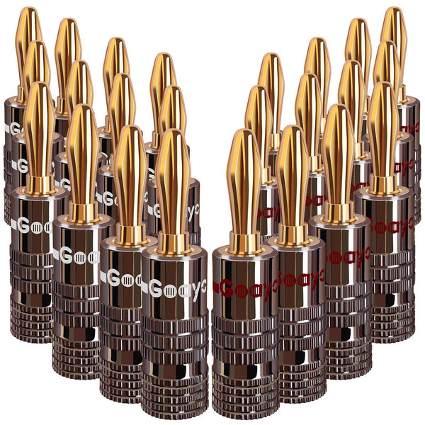 Speaker Connector Banana Plugs - 24K Gold Plated Brass 4mm Plug (12 Pairs / 24 pcs)