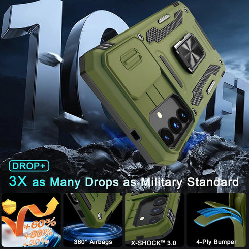 DEERLAMN Galaxy S24+ Plus Case, Olive Green, Military Grade Shockproof, Slide Camera Cover & Screen Protector,