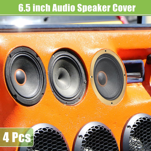 ACROPIX Universal 6.5" Car Speaker Grills Cover Mesh Round 6.5 Inch Audio Speaker Subwoofer Guard Protector Case with Screws Iron Gold Tone Black - Pack of 4 by ACROPIX