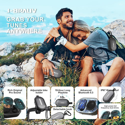 J-BRAUV Speaker,IP67 10Hours Portable Mini Bike Bluetooth Waterproof Wireless with Adjustable Strap and Hook, Loud