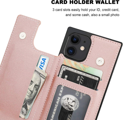 Bocasal Crossbody Wallet Case for iPhone 12 Mini, PU Leather Credit Card Holder with Detachable Strap, 5.4 inch (Rose