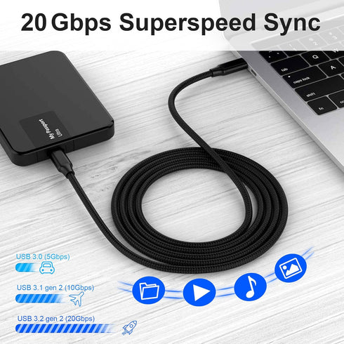 Elfesoul 3.2 2 16.5ft 4K 20Gbps 100W USB C to C Cable, Gen USB-C Cord - UHD PD Fast Charging Cable for MacBook Pro