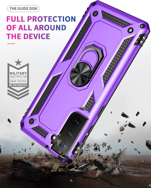 Androgate Military-Grade Metal Ring Holder Kickstand Case for Samsung Galaxy S21 Plus 5G with HD Screen Protectors