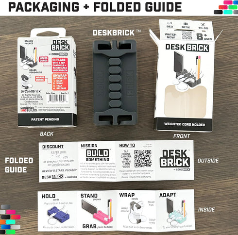 DeskBrick by CordBrick, Black Heaviest Weighted Cord Organizer for Desktop, Phone Stand & Cable Management Gift