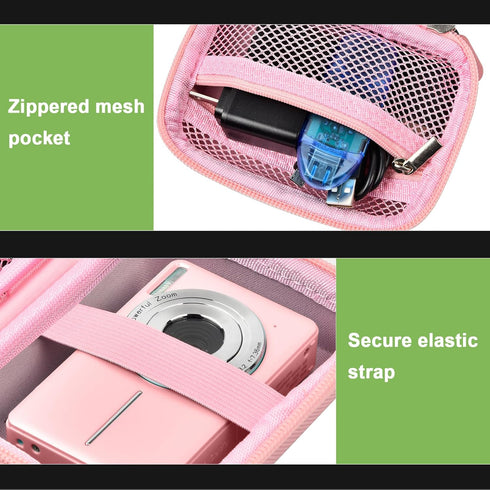 Digital Camera Case for VAHOIALD FHD 1080P, CAMKORY, KODAK PIXPRO FZ45-BK, Holder for SD Card - Pink (Box Only)