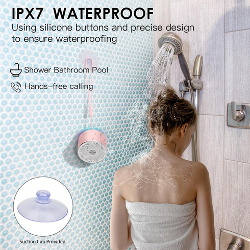 XLEADER A6 Mini Bluetooth Speaker - IPX7 Waterproof Shower Speaker with Lanyard, Cute Pink Speaker for iPhone, Gifts