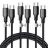 Cugunu USB C to USB C Charger Cable, Nylon Braided 3-Pack 60W 10FT Fast Charging Cord for iPhone 15, iPad Pro, MacBook