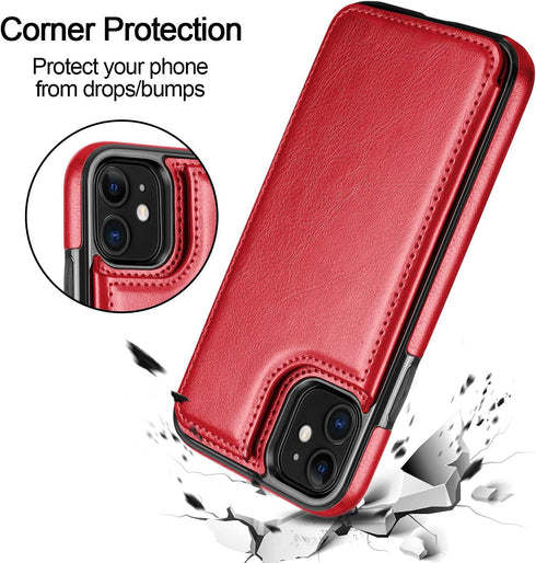 HianDier Wallet Case for iPhone 11, 6.1-inch Slim Protective Cover with Credit Card Slot Holder, Red