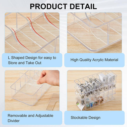 Tatuo 2 Pcs Plastic Charger Cord Organizer Box, Cable Storage Box with Wire Ties for Home Drawer Office Desk