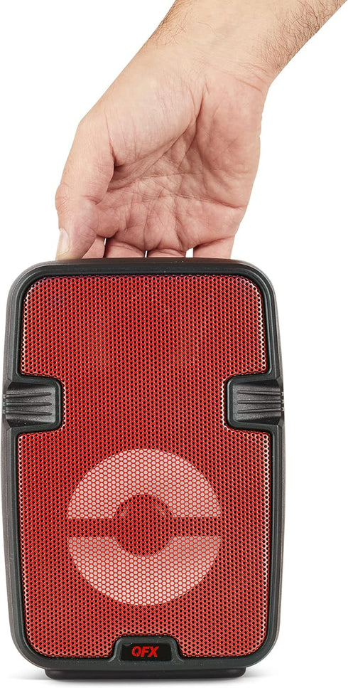 QFX BT-60-RD 4" Bluetooth Speaker with Microphone, AUX, USB Inputs, LED Party Lights, Rechargeable Portable