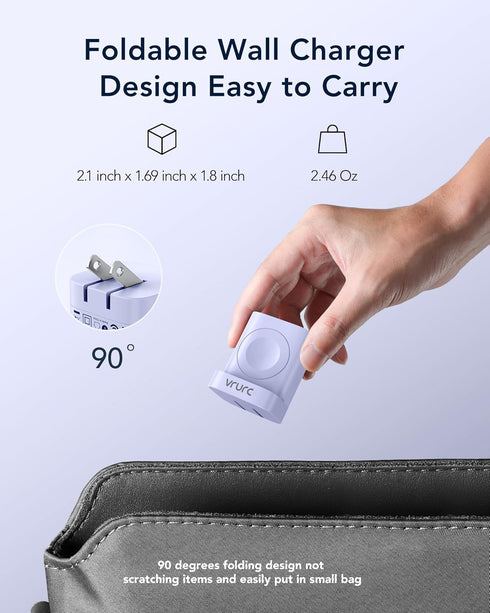 VRURC 20W PD 3-in-1 Charger for Apple Watch, Magnetic Wireless Charging and Dual Ports, Portable USB C Wall Block,