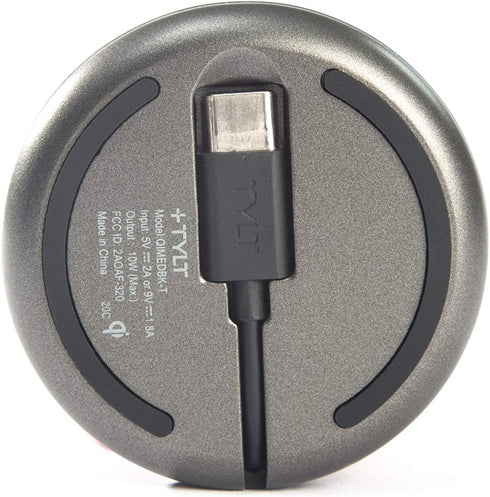 TYLT Medallion- Portable QI Wireless Charging Pad, Fast Wireless Charger QI Certified 10W Max Compatible with Apple, Samsung, Wireless Buds, and Other Capable Devices | Connects to Laptop & Powerbank