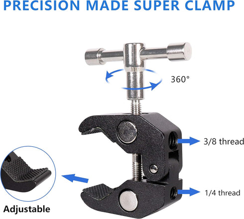 Cool Dual Ball Head Magic Arm Adapter Camera Clamp Mount with 1/4 and 3/8 Thread for DSLR, LED Light, 2 Pack