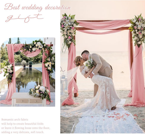 Wedding Arch Draping Fabric - 8 Panels 28" x 20ft Dusty Rose Chiffon Drapes for Ceremony and Reception Decorations