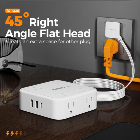 TESSAN 10 FT Extension Cord with Multiple Outlets, 8 AC Outlets, 900J Surge Protector Power Strip