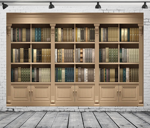 BELECO 5x3ft Fabric Vintage Wooden Bookshelf Backdrop Library Study Living Room Bookcase Books Background for Video